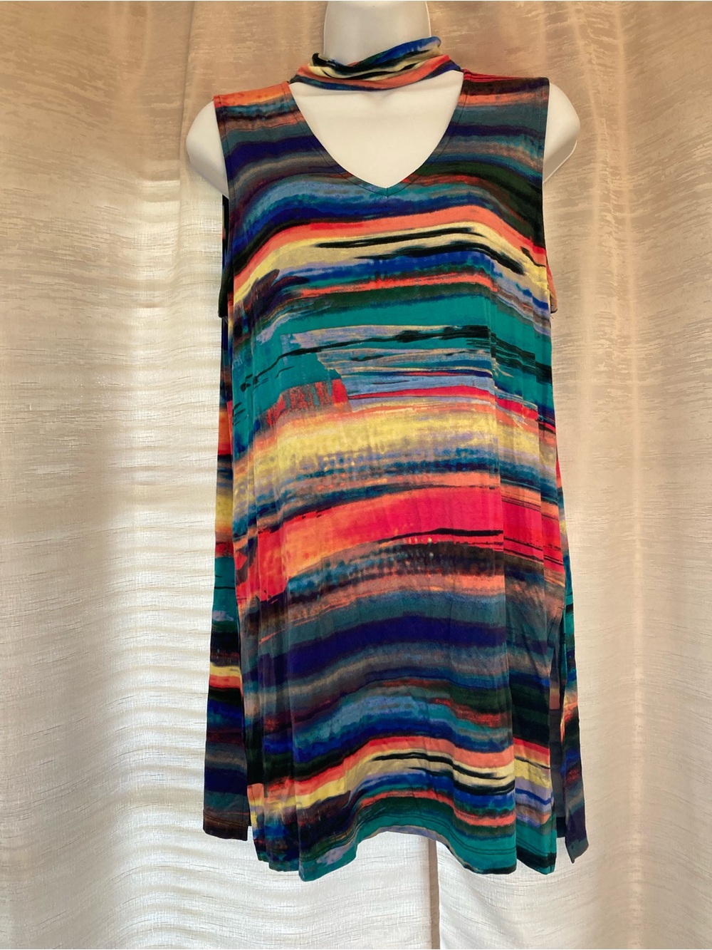 Cupio Multicolor Striped V-Neck Cover-Up with Buttoned Neck Collar Size Large